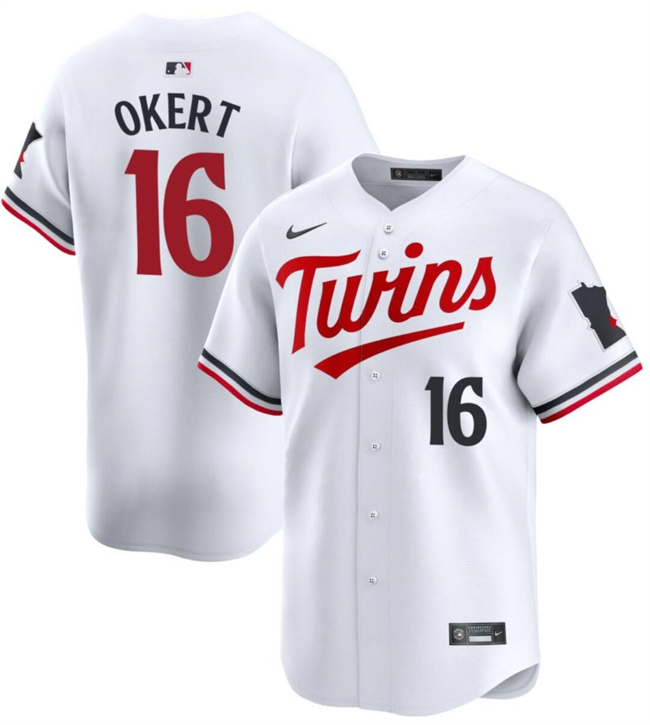 Men's Minnesota Twins #16 Steven Okert White 2024 Home Limited Cool Base Stitched Baseball Jersey